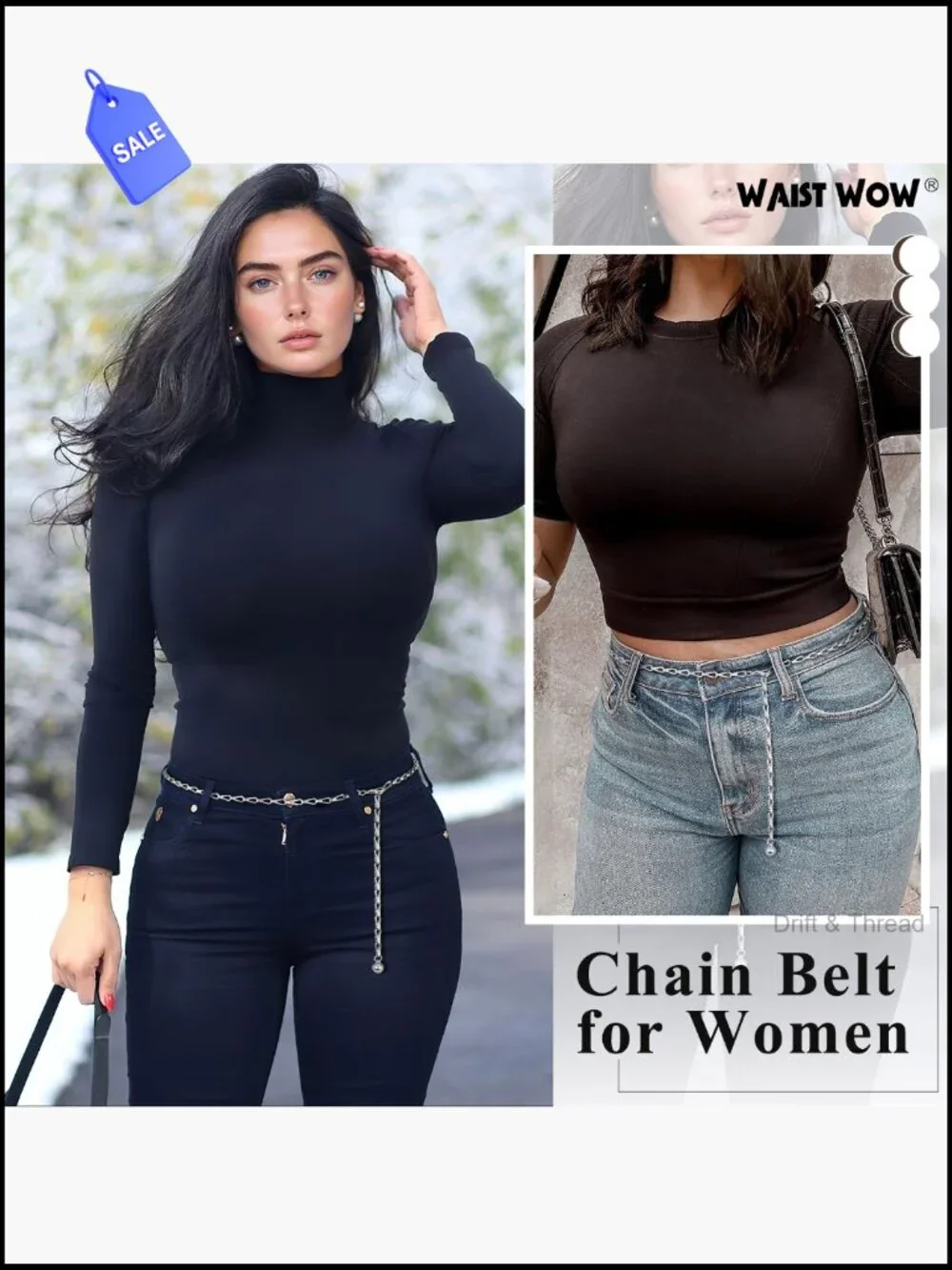 Gold Chunky Chain Belt Adjustable Waist Link Belt for Dress Jeans